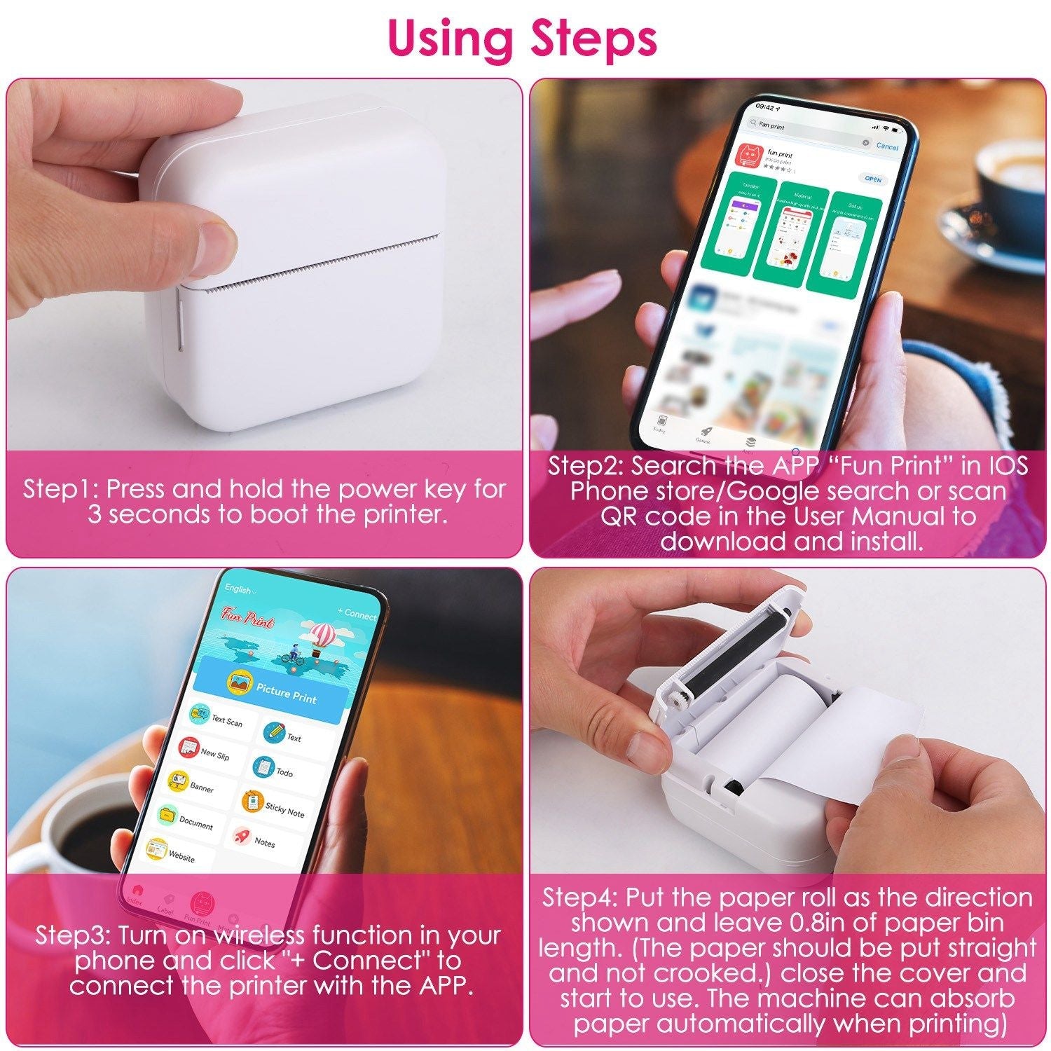 Pocket Wireless Thermal Printer Portable Mini Sticker Maker Machine Rechargeable Inkless Photo Printer for Printing Label Journal Study Notes Memo Photos