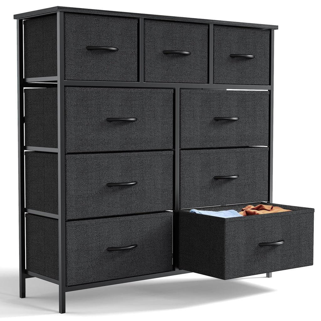 Dresser For Bedroom With 9 Fabric Storage Drawer Wardrobe Tall Chest Organizer Closet Adult Kids Clothes Cabinet Furniture