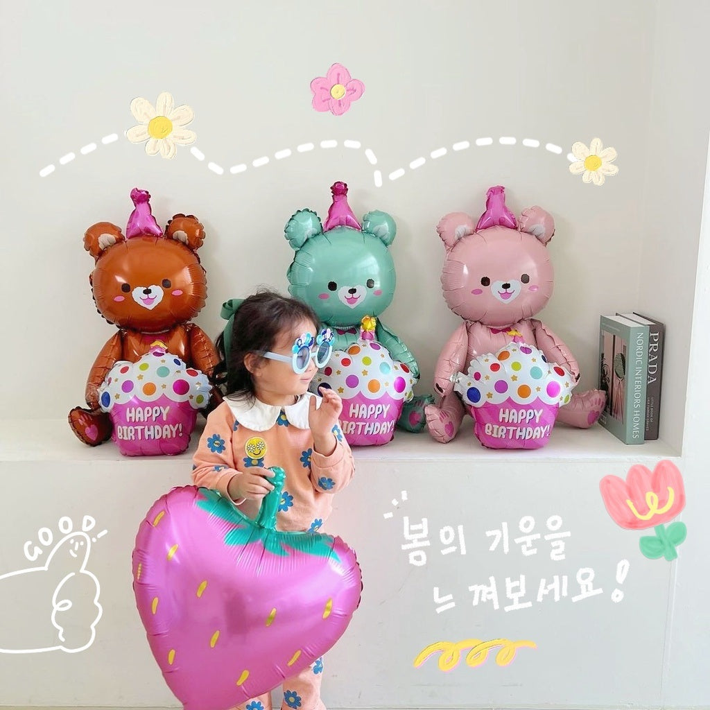 1PCS 4D birthday bear foil balloon Hug Cake Bear valentine hearts bear Balloon Birthday Party Decorations