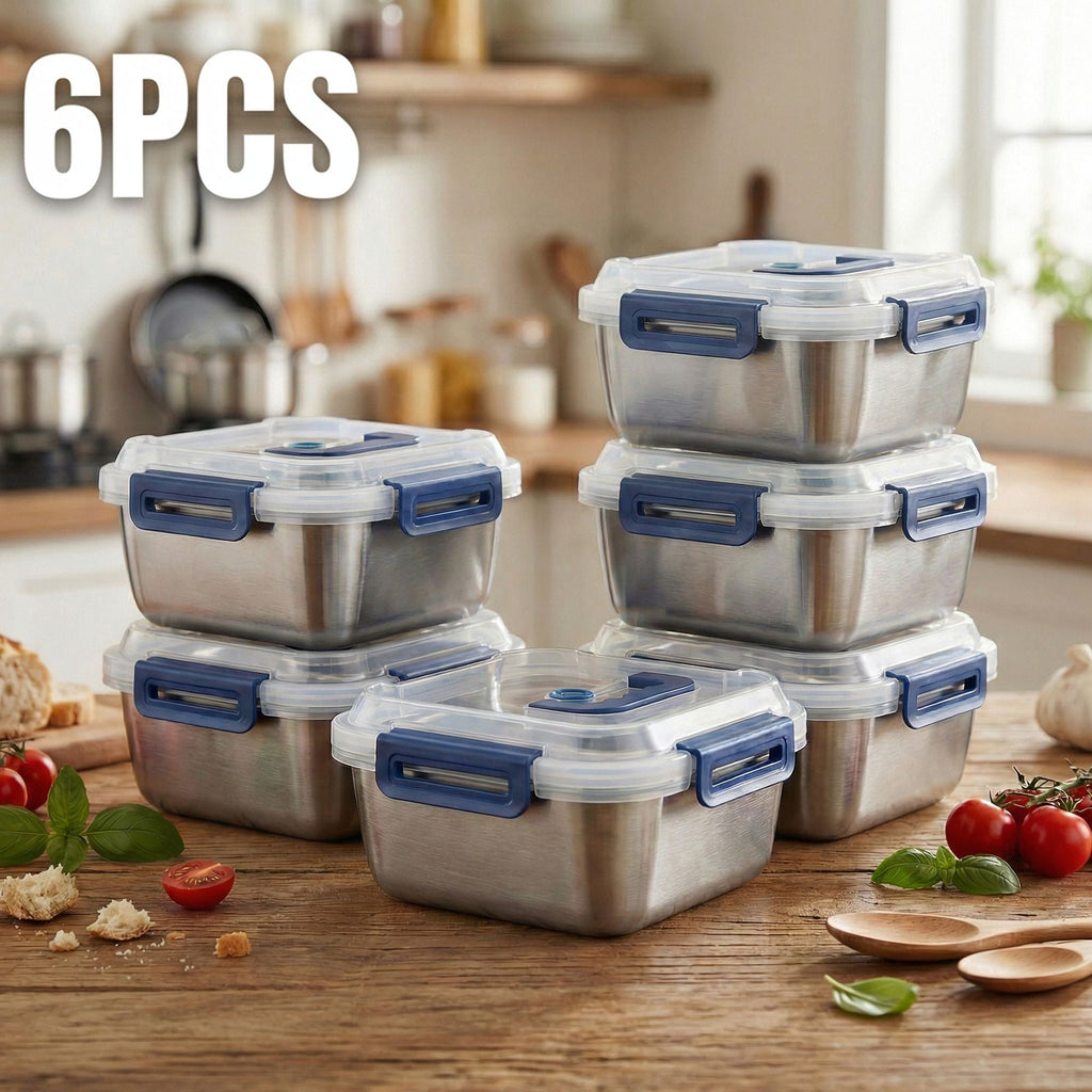 Yakimoto 2/4/6/8/10 PCS Extra-Large Stainless Steel Food Storage Containers With Blue Lids - Deep Design, Airtight Seal, Perfect For Refrigerator Organization, Meal Prep, Lunch Boxes & Kitchen Pantry