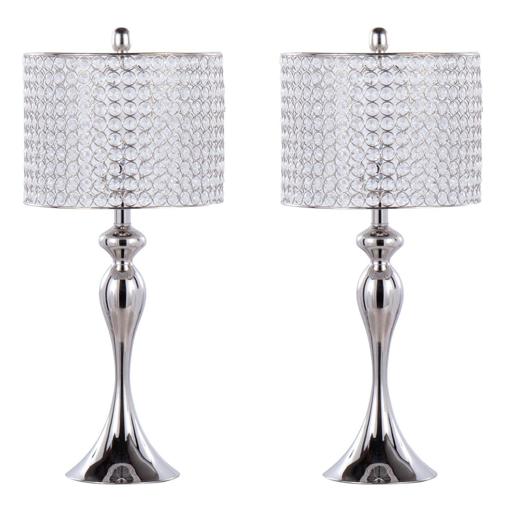 Ashland 27" Contemporary Metal Table Lamp in Polished Nickel with Round Clear K9 Crystal Beads and Polished Nickel Shade from Grandview Gallery by - Set of 2