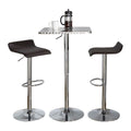 Bistro Square-Ale Contemporary Adjustable Bar Set in Silver and Chrome Metal with Brown PVC and Oval Footrest by - 3 Piece