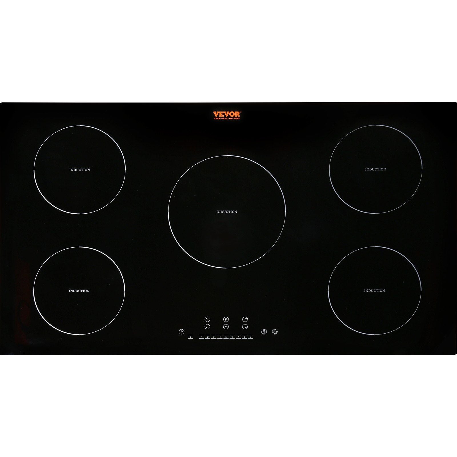 VEVOR Electric Cooktop, 5 Burners, 36'' Induction Stove Top, Built-in Magnetic Cooktop 9200W, 9 Heating Level Multifunctional Burner, LED Touch Screen w/ Child Lock & Over-Temperature Protection