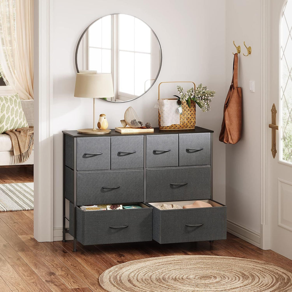 Dresser for Bedroom with 8 Drawers, Wide Fabric Dresser for Storage and Organization, Chest of Drawers, Dressers for Living Room, Closet, Hallway, Dark Grey