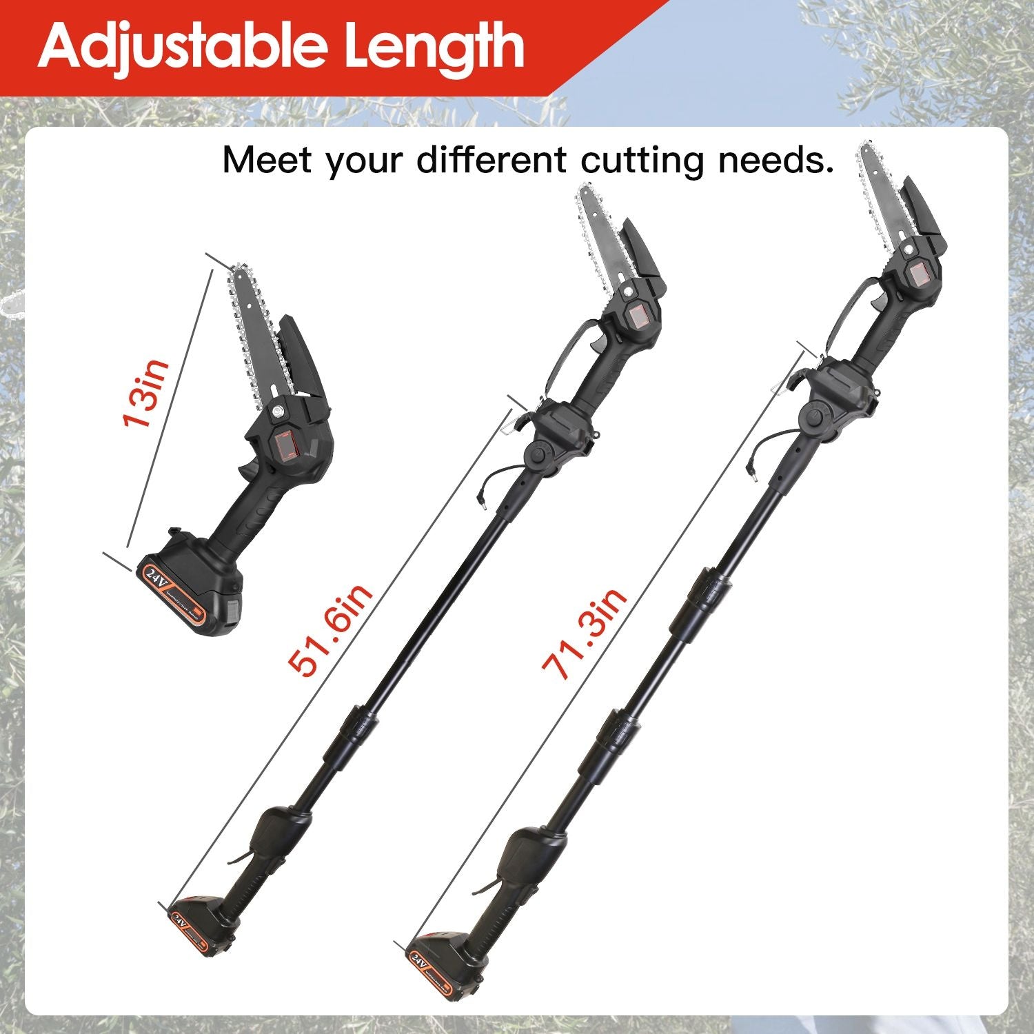 2-in-1 Cordless Pole Saw & Mini Chainsaw Electric Mini Chainsaw Length Adjustable Cordless Chain Saw with 2Pcs 1500mAh Batteries 4in/6in Chains for Tree Trimming