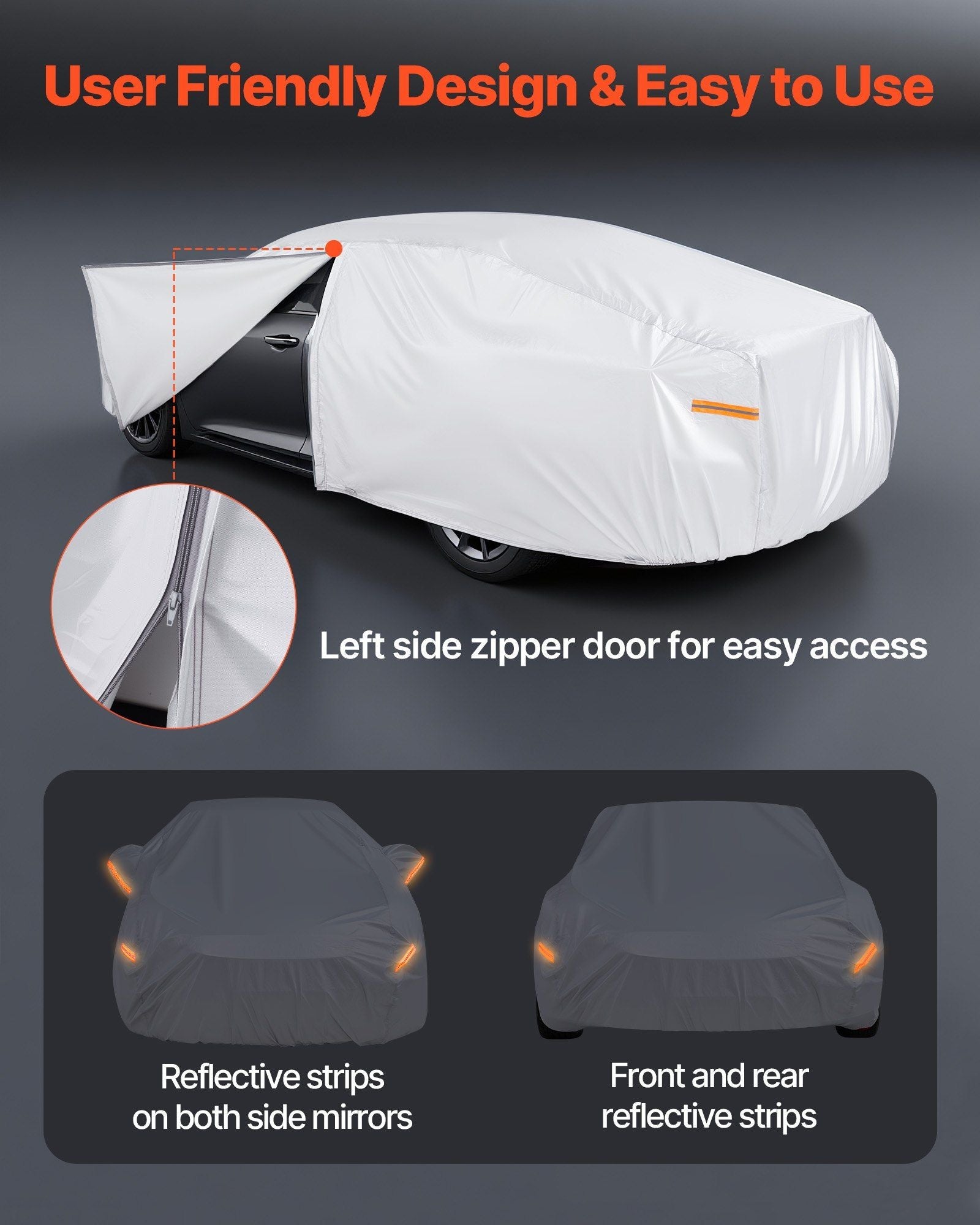 VEVOR Car Cover, Car Cover Waterproof for Dodge Challenger Full Size Sedan, Custom-fit All Weather Sun Rain Wind Dust Snow Protection Full Exterior Covers with Door Zipper and Cotton Lining, Silver
