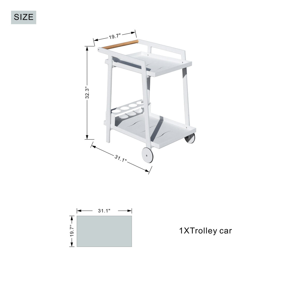 Aluminum White Indoor/Outdoor Patio Serving Dual-layer Cart with Teak Handle