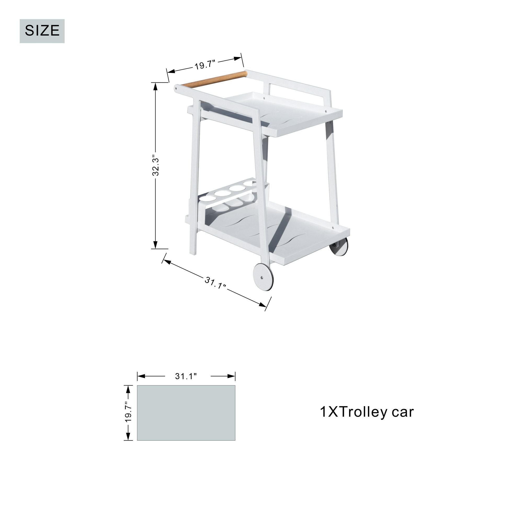 Aluminum White Indoor/Outdoor Patio Serving Dual-layer Cart with Teak Handle