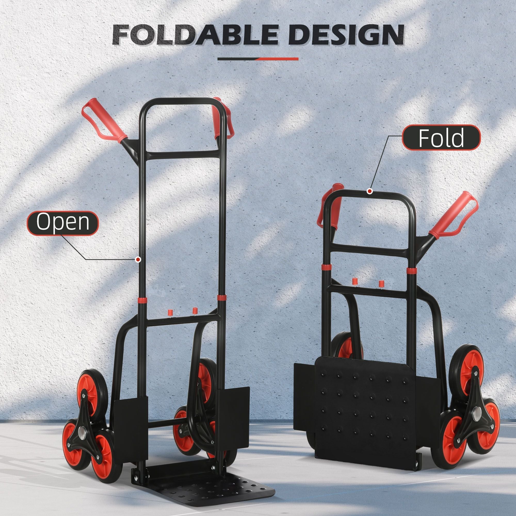 Stair Conqueror: 6-Wheel Foldable Steel Hand Truck, 330lbs Load Capacity for Effortless Climbing