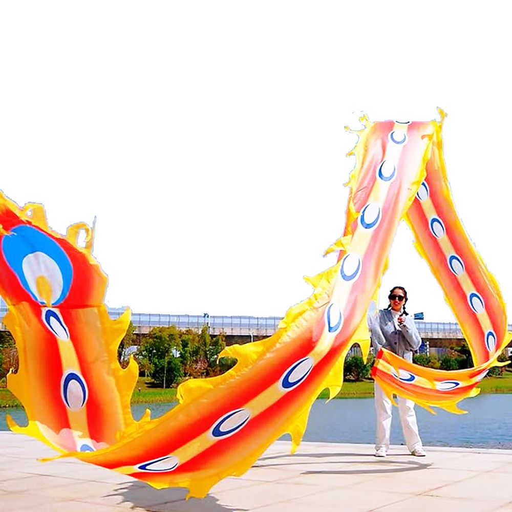19.6ft Washable Silk-like Dragon Poi for Kids & Adults, 6 meters of Outdoor Flinging Fitness Dance with 3D Rainbow Color Dragon Ribbon Streamer Set