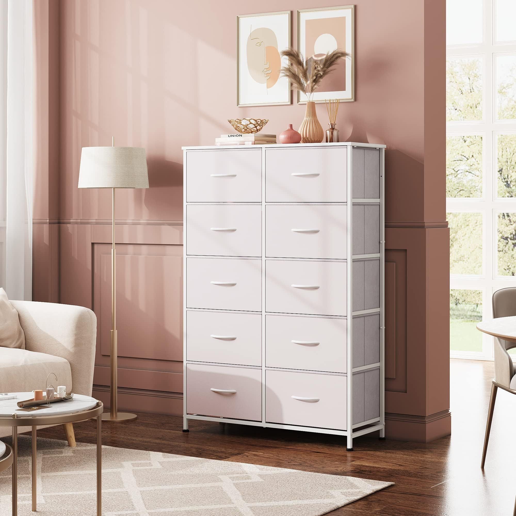 Bedside Table For Bedroom With 10 Fabric Drawers Storage Cabinet Steel Frame Closet For Clothes Storage Display Cabinet