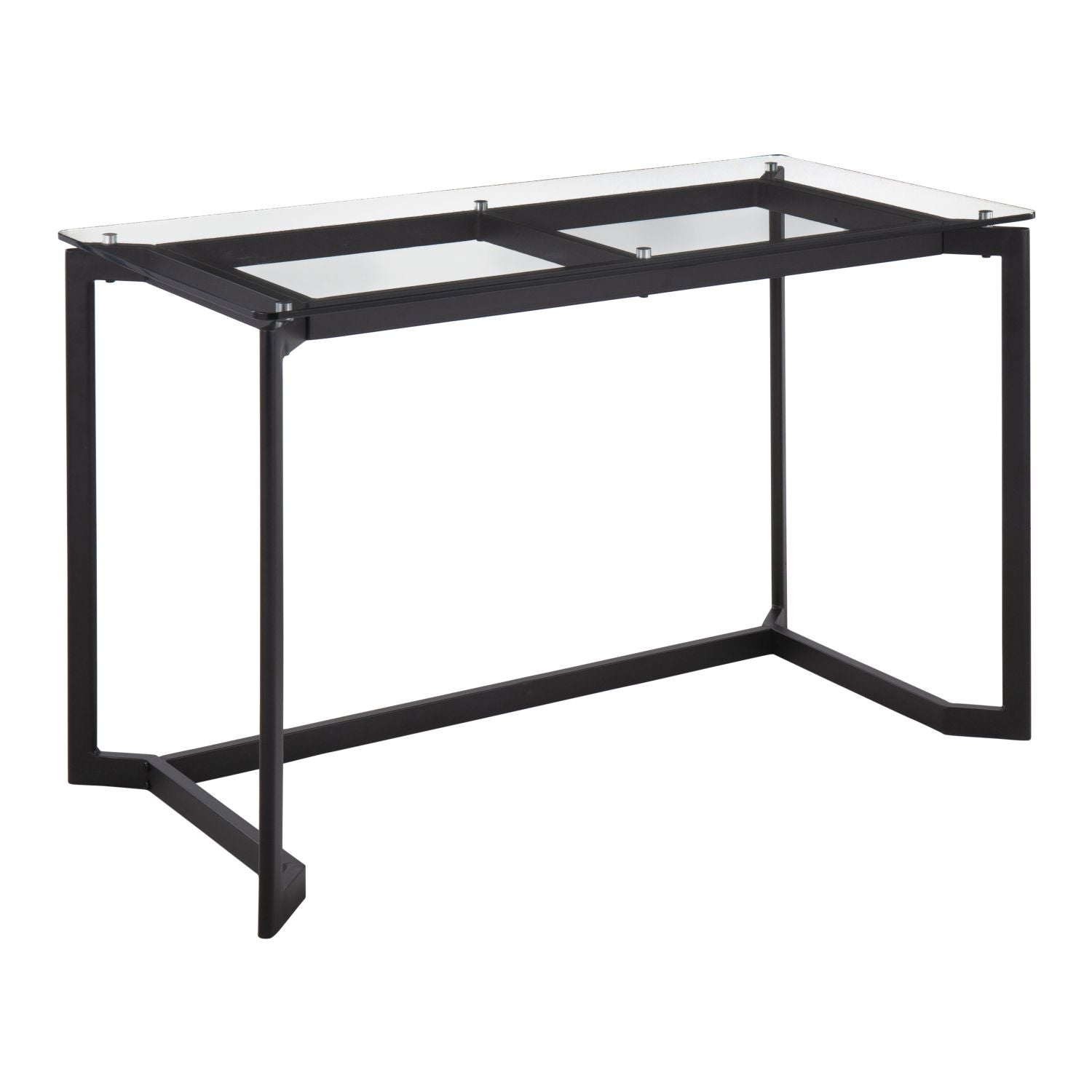 Masters Modern Office Desk in Black Steel with Clear Glass Top by