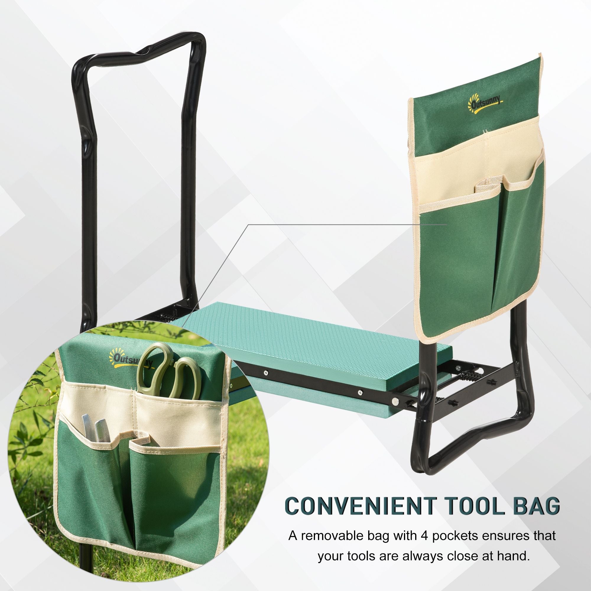 Folding Gardening Kneeling Bench with Large Tool Pouch