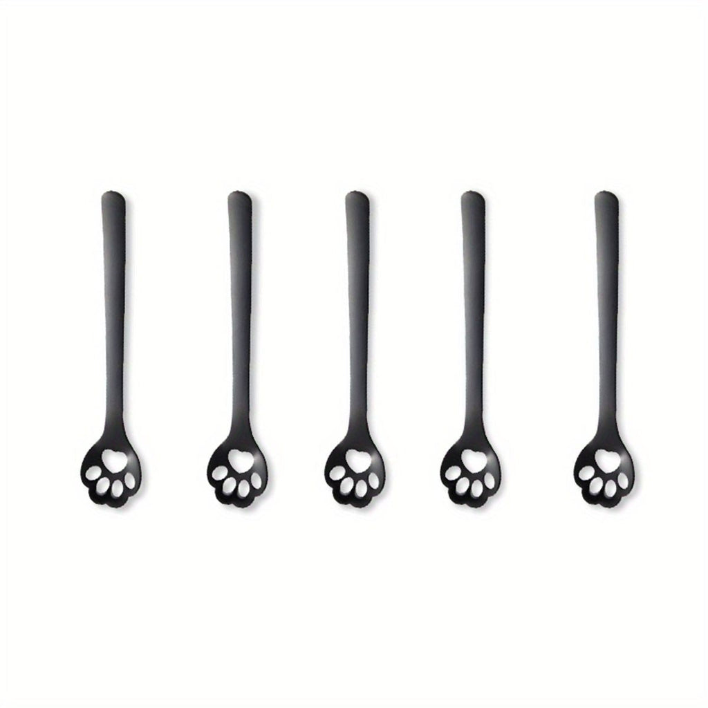 1/5pcs, Stainless Steel Hollow Out Kawaii Cat Claw Spoon, Mixing Spoon, Cake Dessert Spoon, Cookie Mold