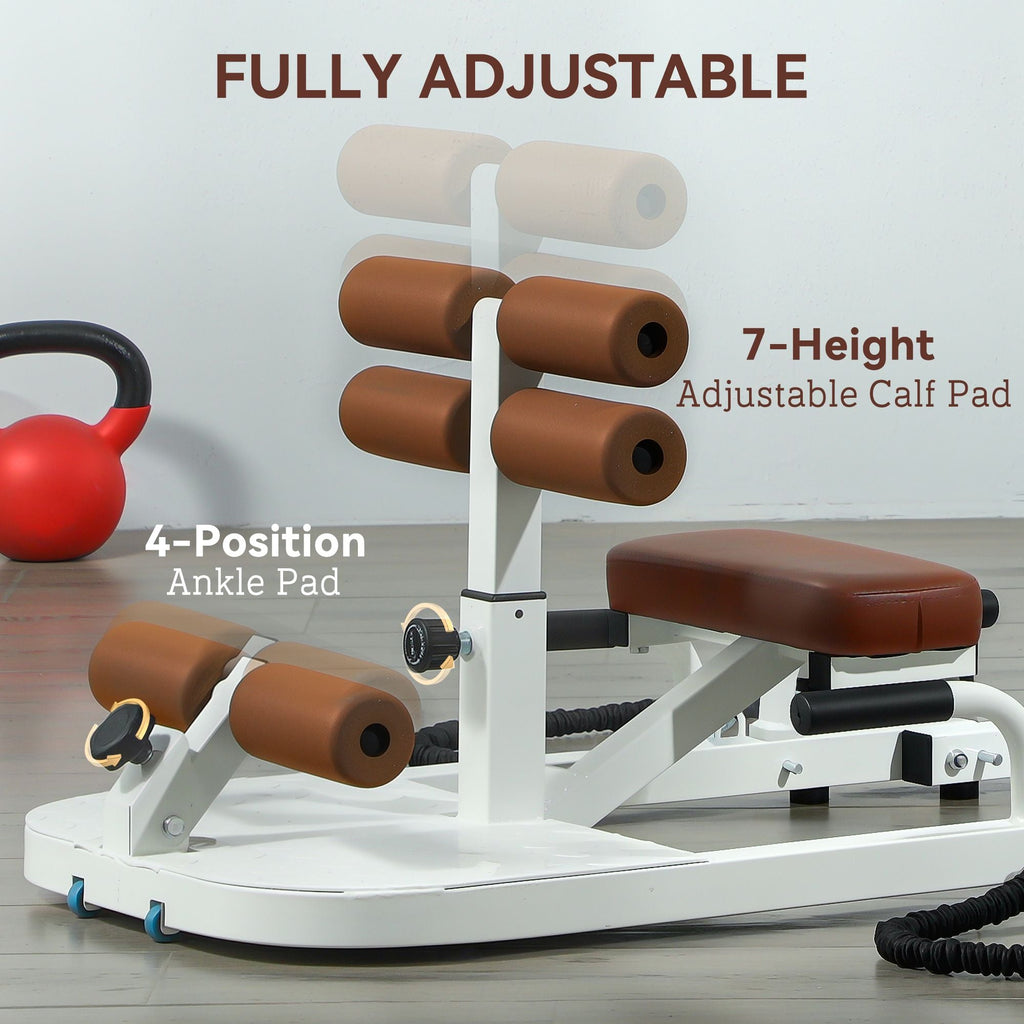 Foldable Sissy Squat Machine, Hip Thrust Machine with Push Up Stand, Multipurpose Glute Workout Equipment, White