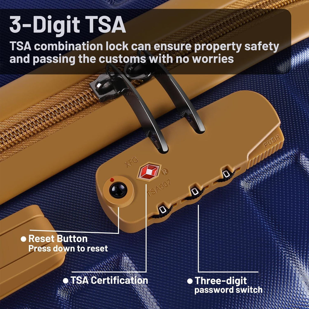 Expandable Suitcase Set Luggage Sets, 20 inch Carry On Luggage with TSA Lock and Double Spinner Wheels,(Deep Blue,3 PCS set )