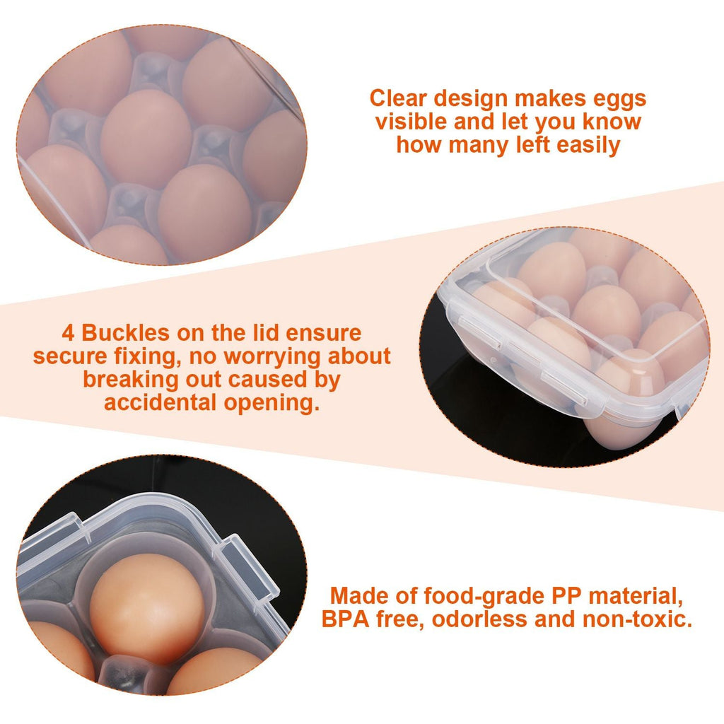 2Pcs Egg Holder Stackable Plastic Egg Storage Box Egg Rack for Refrigerator with 18 Cavity Per Container Dishwasher Safe