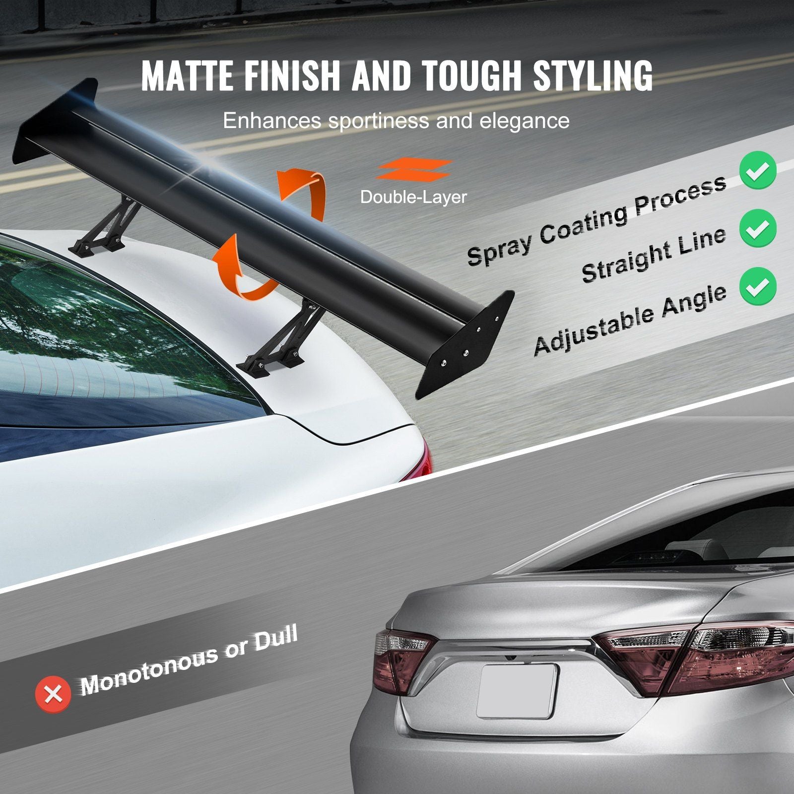 VEVOR GT Wing Car Spoiler, 53.1 inch Universal Spoiler with Double Deck, Adjustable Lightweight Aluminum, Car Rear Spoiler Wing, Racing Spoiler BGW/JDM Drift Black