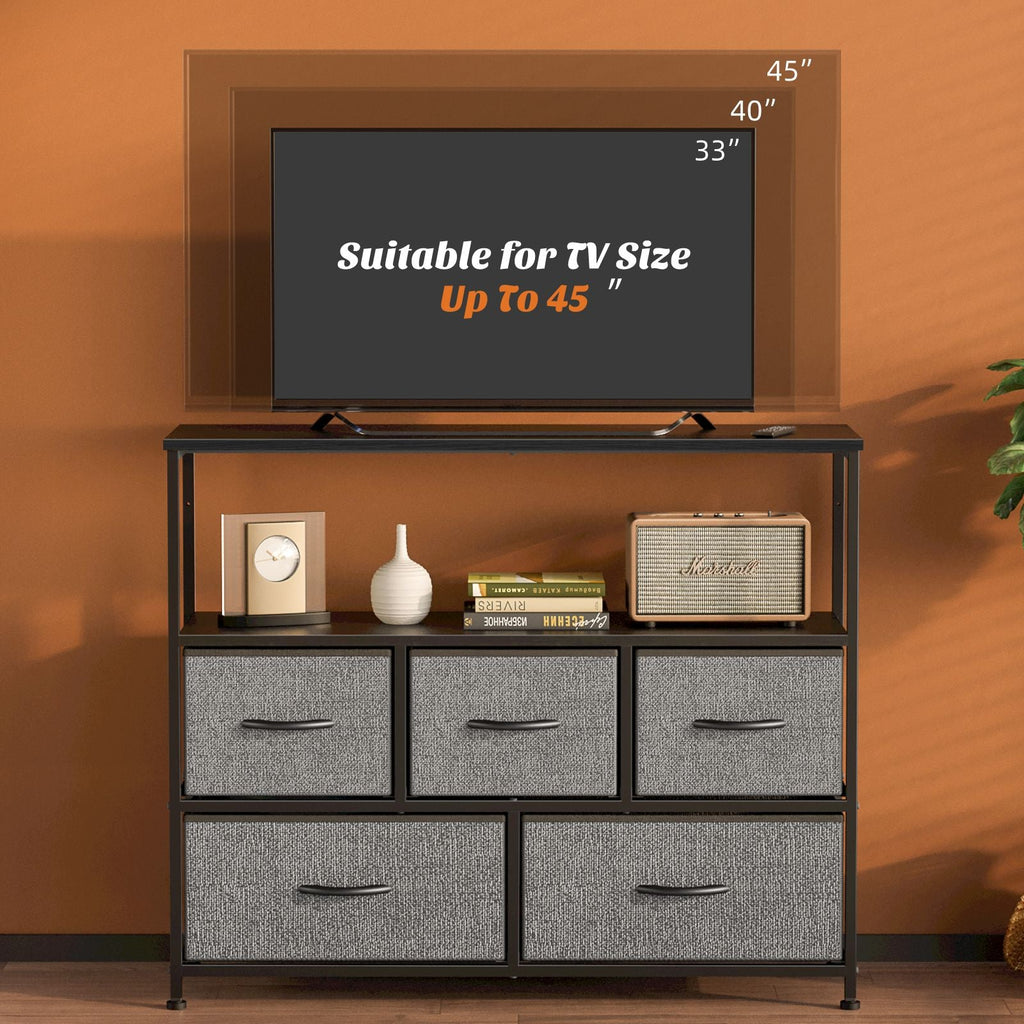 Dresser for Bedroom, Chest of Drawers, 5 Drawer Dresser, Closet Fabric Dresser with Metal Frame tv stand