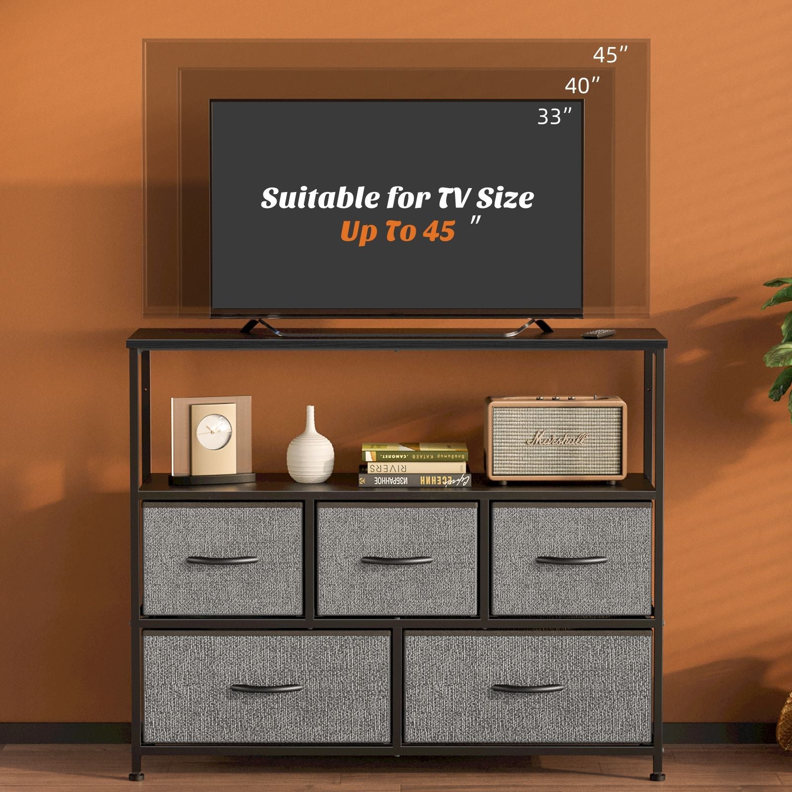 Dresser for Bedroom, Chest of Drawers, 5 Drawer Dresser, Closet Fabric Dresser with Metal Frame tv stand