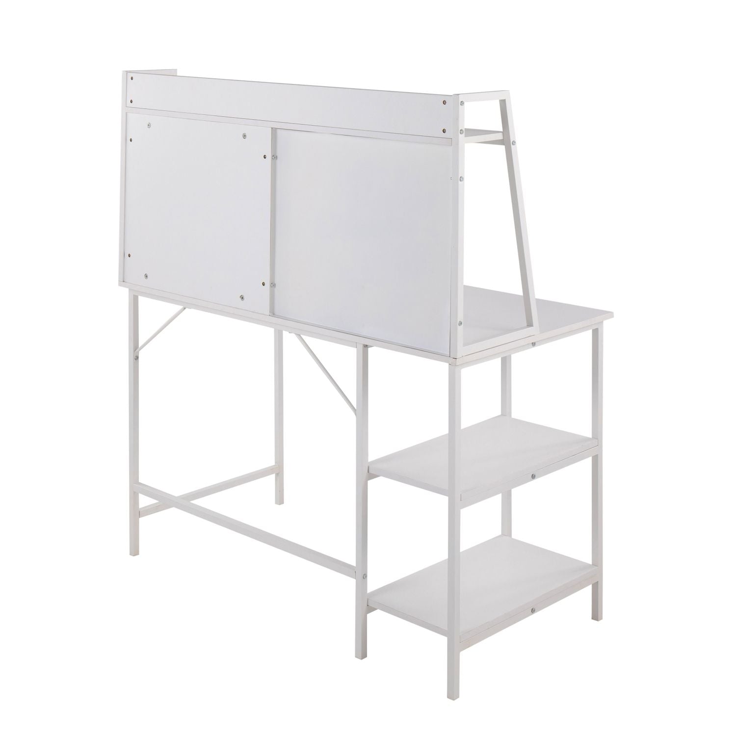 Geo Shelf Contemporary Desk in White Steel and White Wood by
