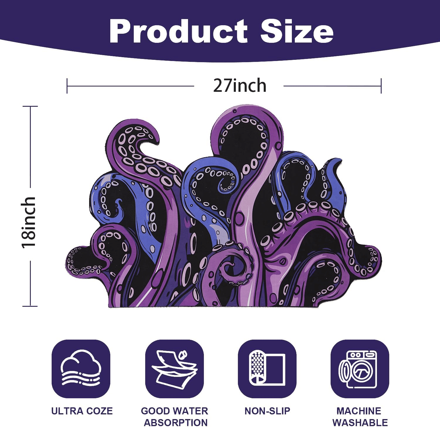 Green And Purple Cthulhu Rugs Water Absorbent Bath Mat Octopus Anime Rug Graphic Gothic Bathroom Rugs Fantasy Decorate, Non Slip Backing, Unique Gift & Decor for Gamers, 27x18 in