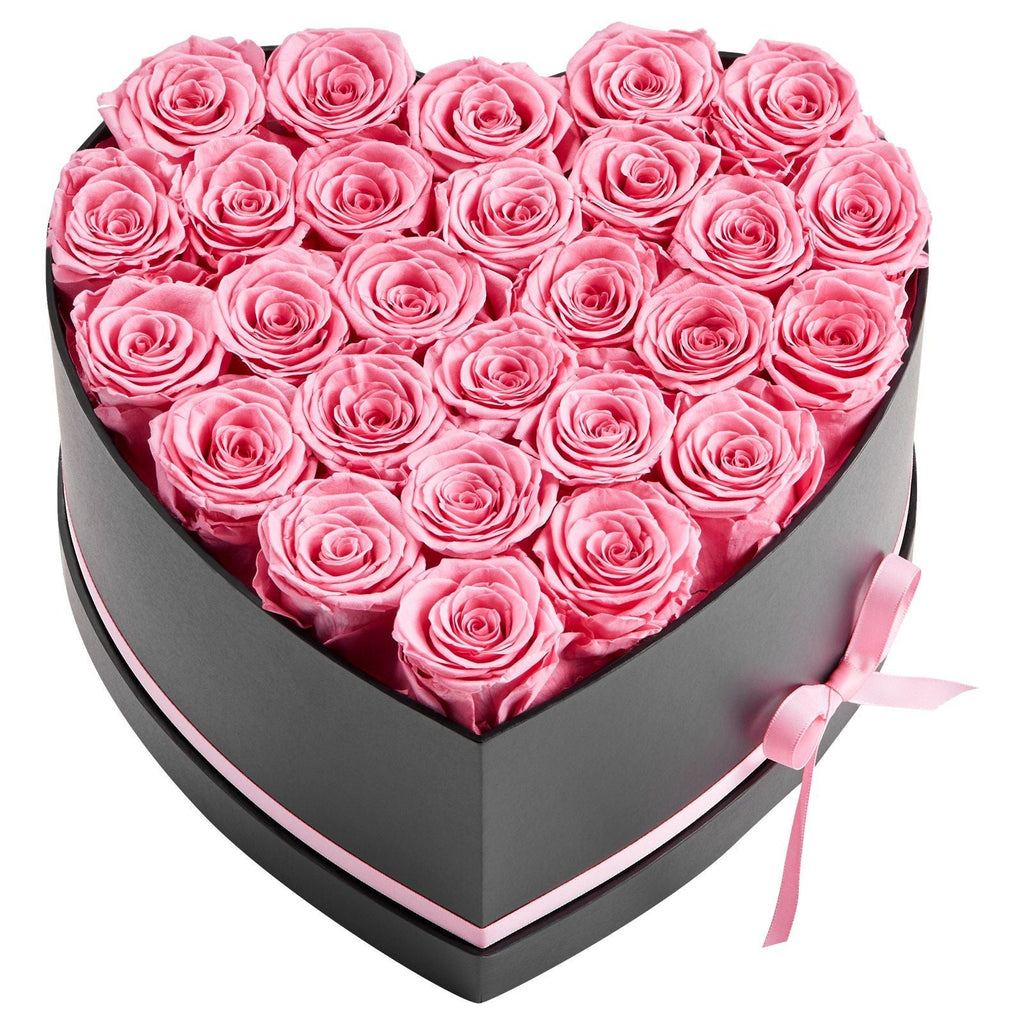 Forever Flowers, 27 Preserved Roses in a Heart Shape Box, Eternal Flowers Immortal Bouquet Birthday Present for Women Her Wife Mothers, Anniversary, Valentine's Day,Christmas, Pink