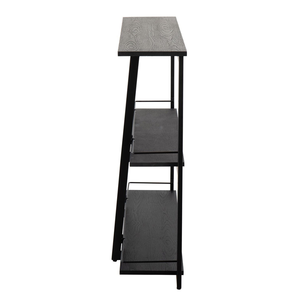 Converge Industrial Bookcase in Black Steel and Black Bamboo by