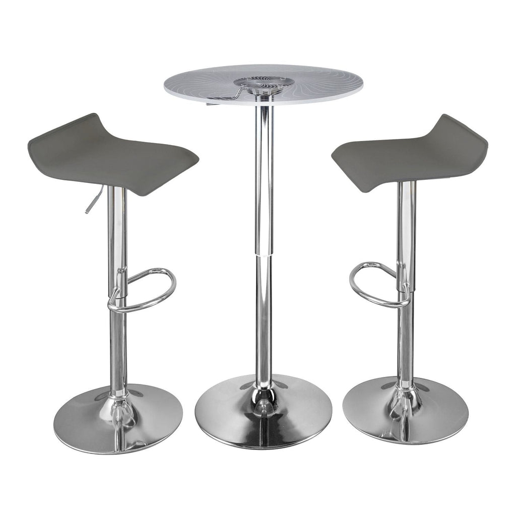 Spyra-Ale Contemporary Adjustable Bar Set in Chrome Metal, Clear Acrylic with Light Up Tabletop, and Grey PVC by - 3 Piece