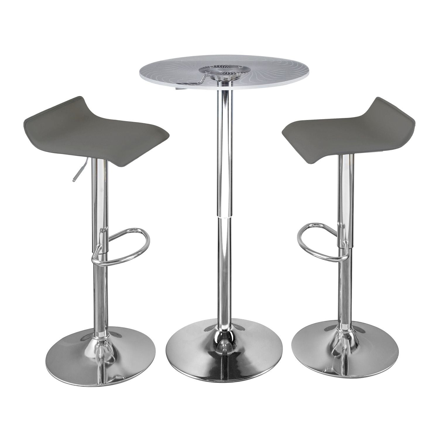 Spyra-Ale Contemporary Adjustable Bar Set in Chrome Metal, Clear Acrylic with Light Up Tabletop, and Grey PVC by - 3 Piece