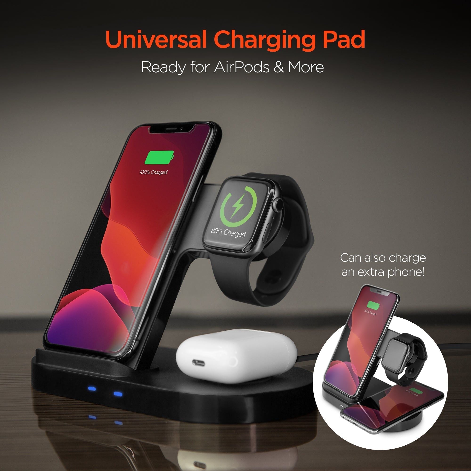HyperGear 3-in-1 Wireless Charging Dock Black