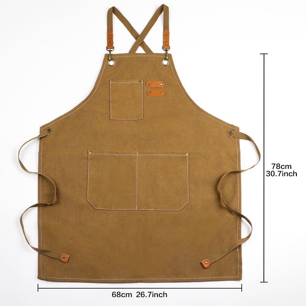 Xemussa Chef Aprons for Men Women with Large Pockets, Cotton Canvas Cross Back Heavy Duty Adjustable Work Apron, Size M to XXL