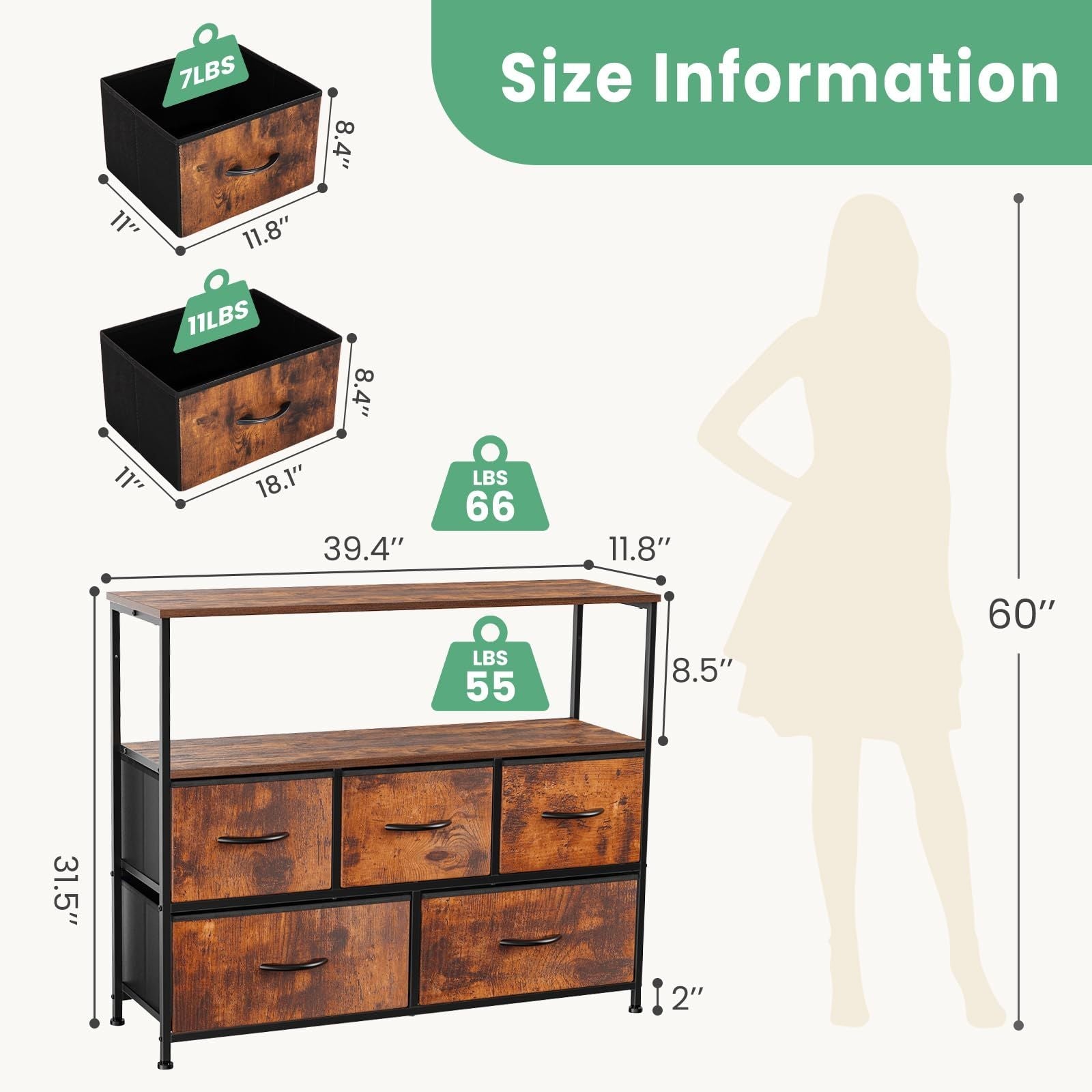 Dresser for Bedroom, Chest of Drawers, 5 Drawer Dresser, Closet Fabric Dresser with Metal Frame tv stand