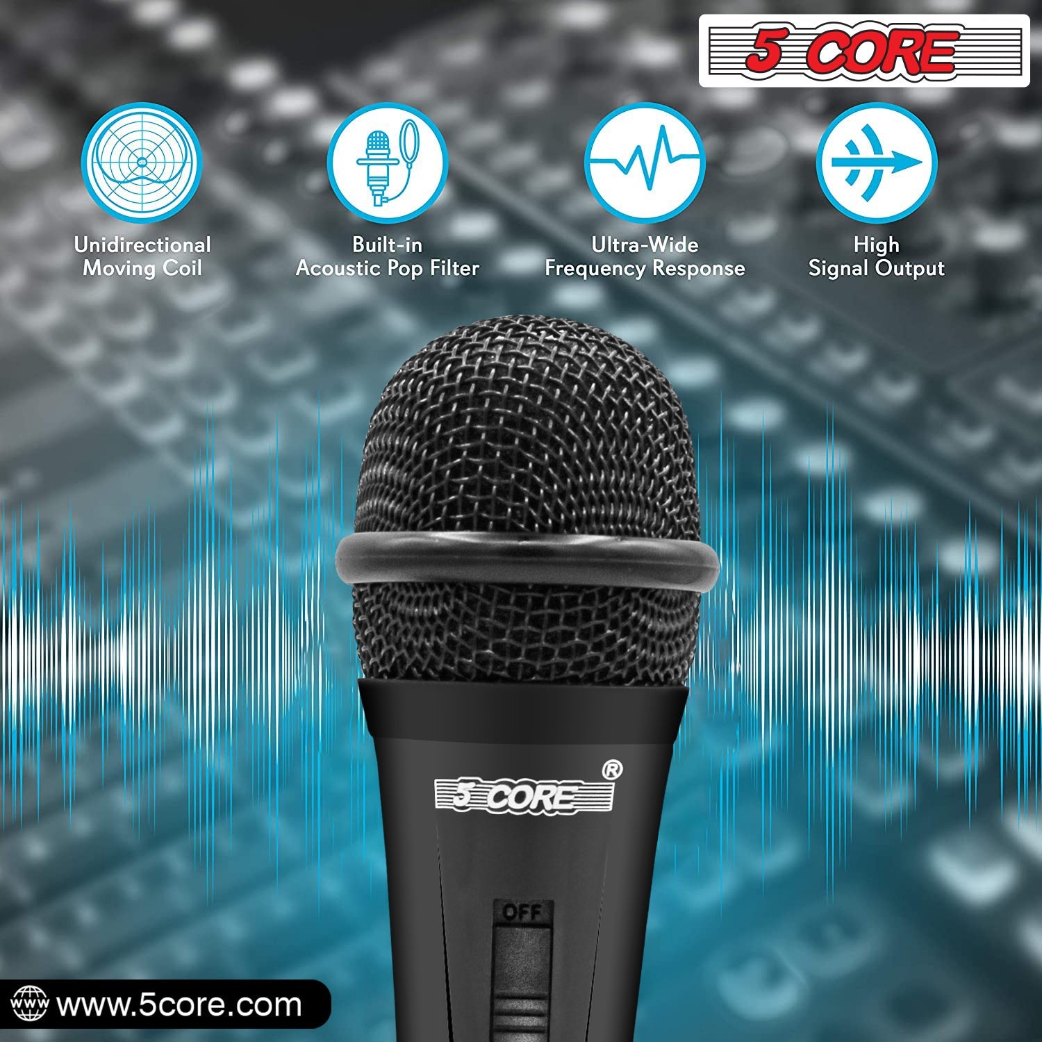 5 Core Microphone XLR Dynamic Mic Karaoke Singing Handheld Microfono Wired Professional Unidirectional 1/4 Plug In Cord Connection for Vocal DJ Music - PM 816