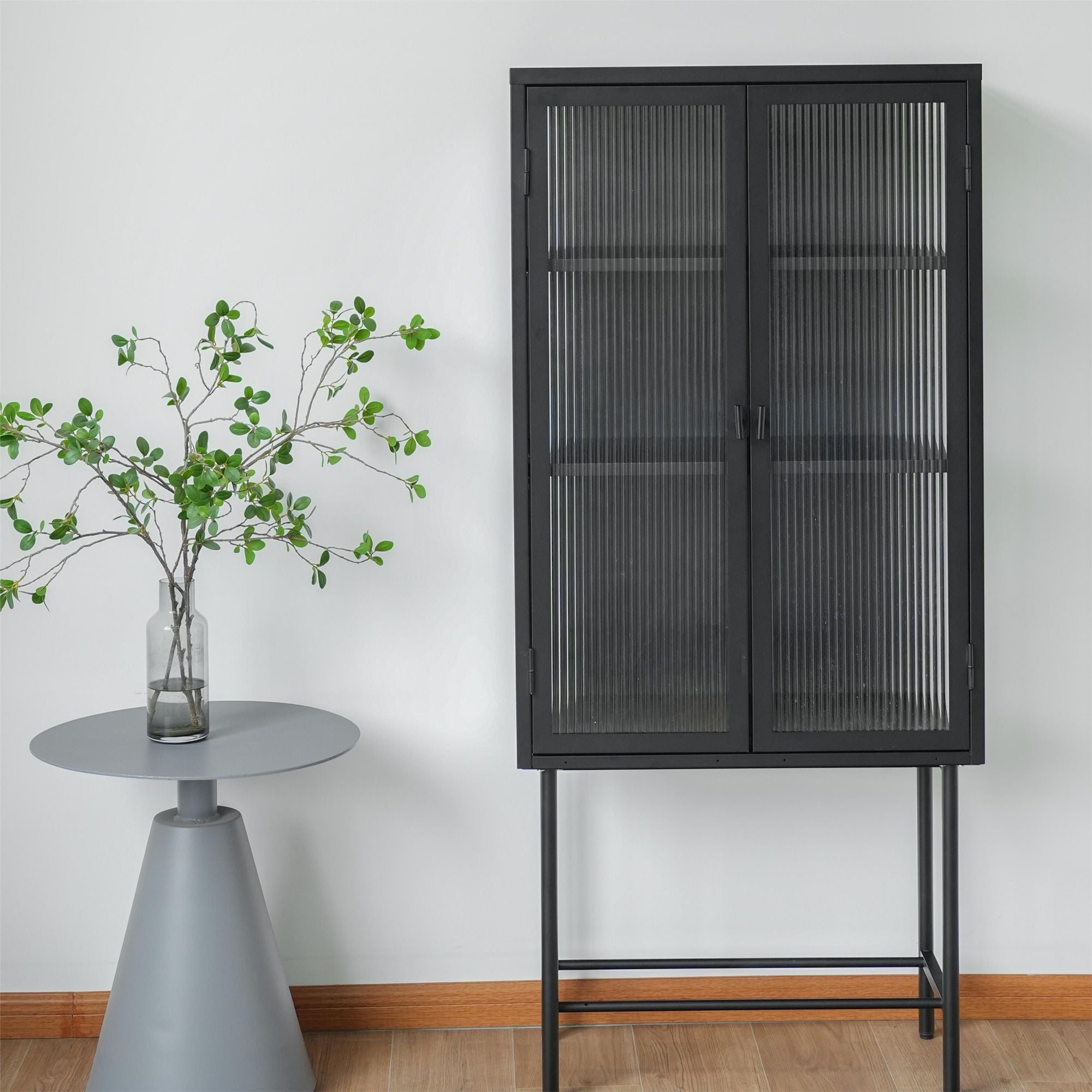 Modern Solid Color Matte Glass Storage Cabinet with Adjustable Shelves