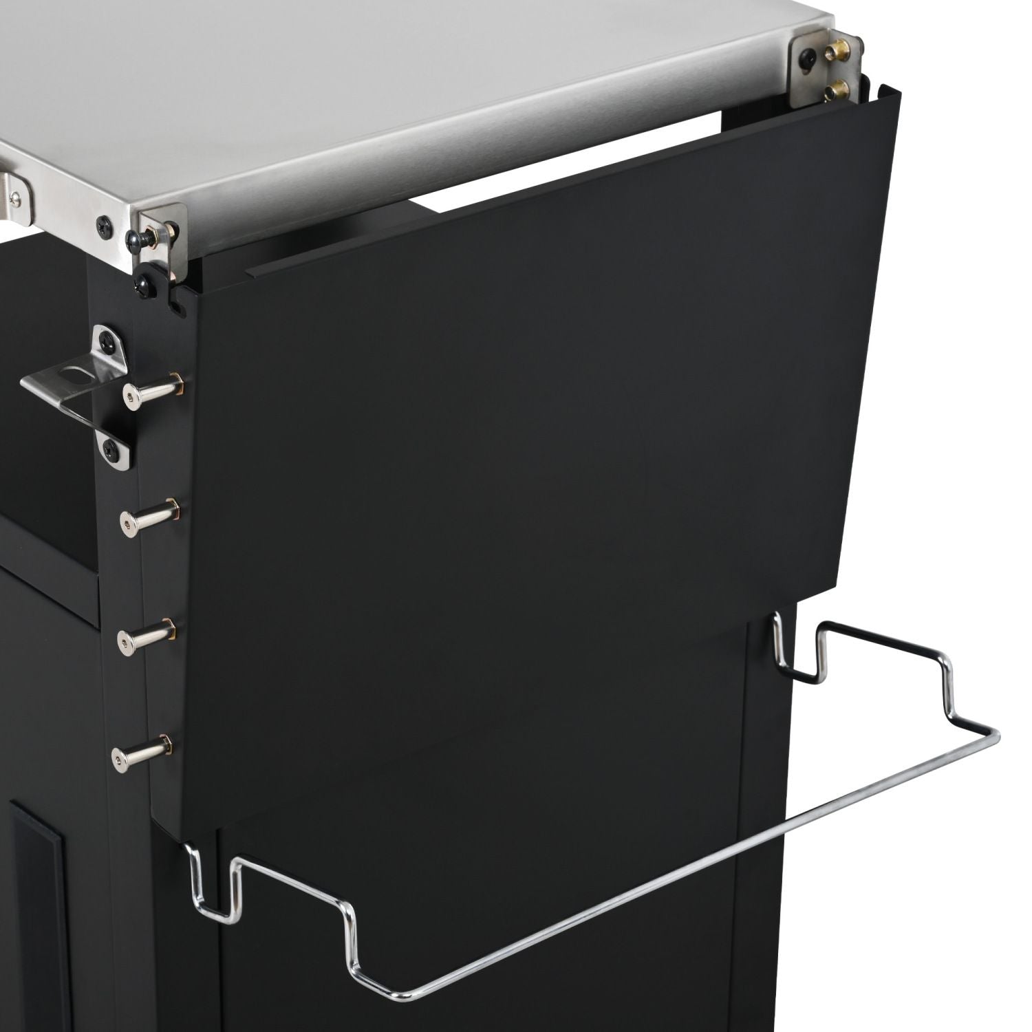 K&K 33.9" Outdoor Grill Cart with Drop Leaf, Outdoor Metal Bar Cart Pizza Oven Table with Wheels, Stainless Steel Top, Outdoor Kitchen Island with Storage Cabinet & Spice & Paper Rack for BBQ, Waterpr