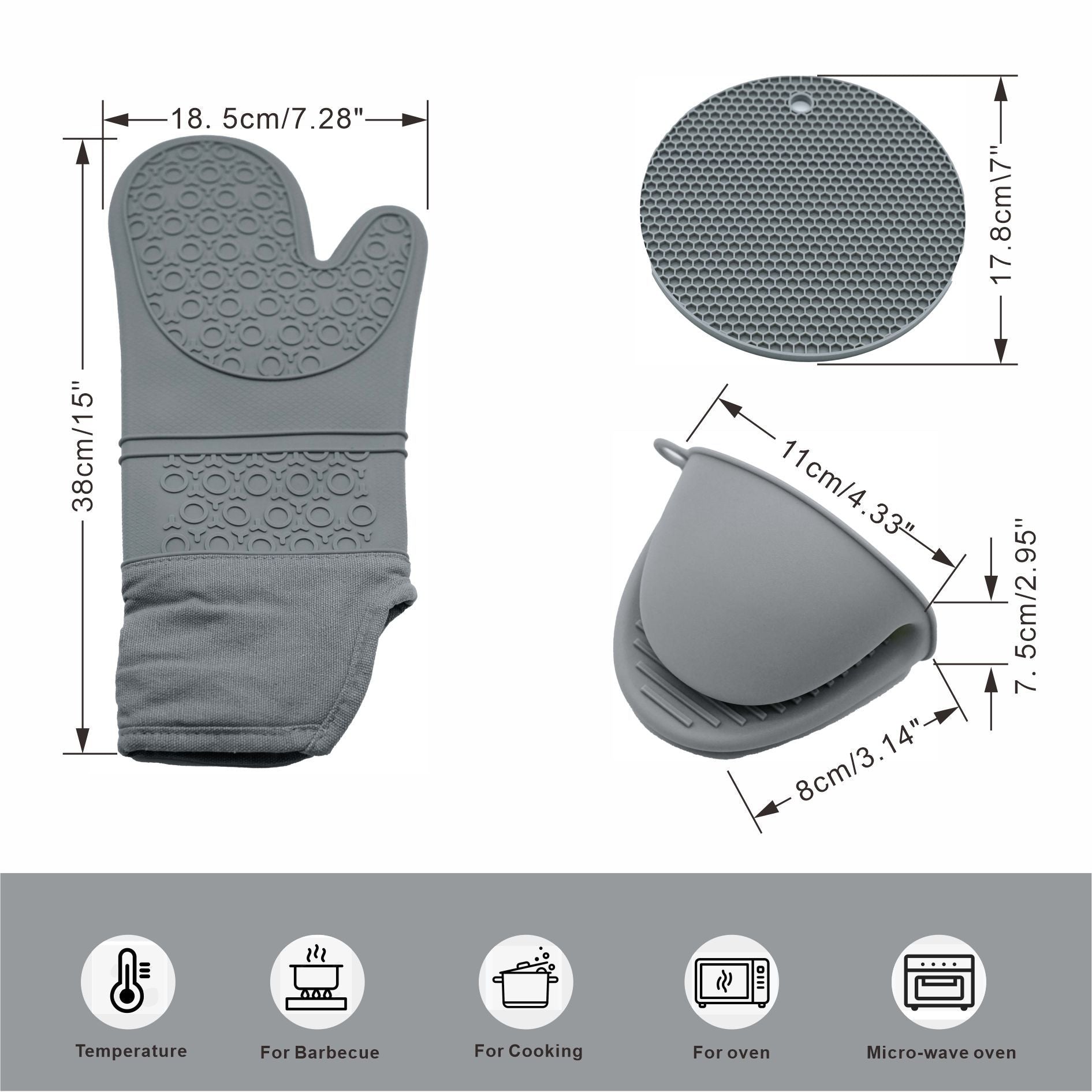 6 Pack Silicone Oven Mitts and Pot Holders Sets, Non-Slip Heat Resistant Oven Gloves For Cooking Baking Grilling