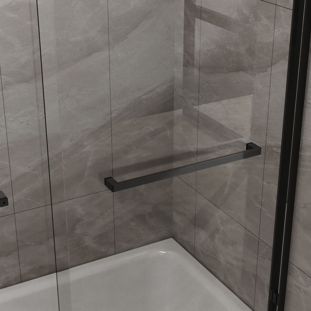 Double Sliding Bathtub Shower Door 60 in. W x 58 in. H Aluminum Framed Shower Enclosure for Tub with SGCC Clear Tempered Glass, Stainless Steel Hardware, Matte Black