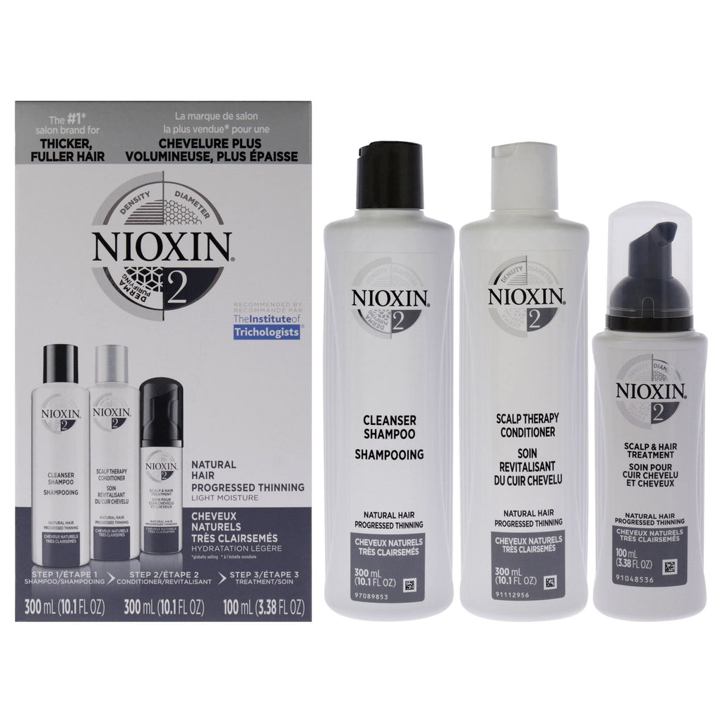 Nioxin System 2 Complete Hair Care Kit for Unisex - Cleanser, Conditioner & Scalp Treatment 3 Piece Set