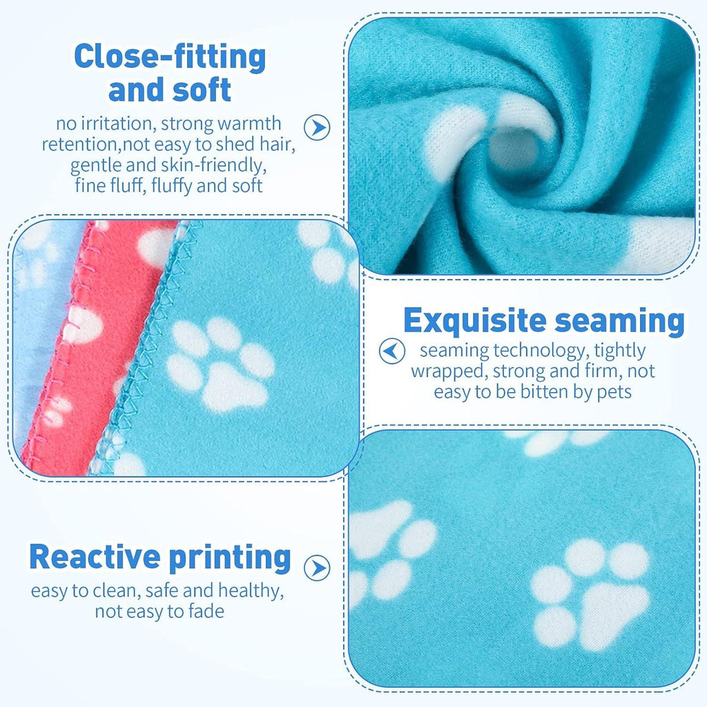 10 Pieces Pet Blankets with Paw Print Dog Cat Fleece Blankets Soft Warm Sleep Mat Pad Bed Cover for Kitten Puppy and Other Small Animals, 24 x 28 Inch