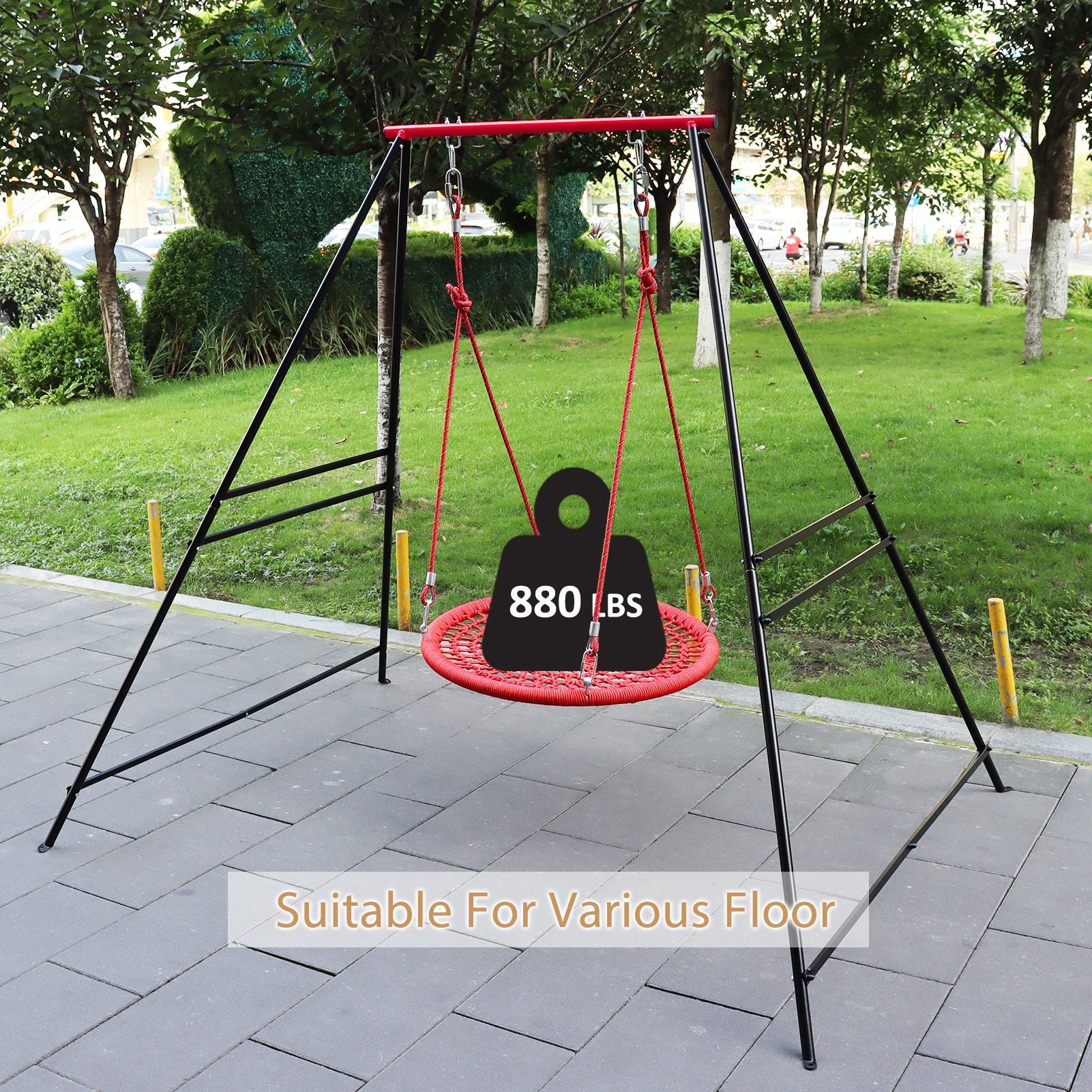 Metal Swing Stand Swing Sets for Backyard,Powder Coated Swing Frame of Swing Set with Extra Side Bars,880 Lbs Heavy-Duty A-Frame Outdoor Swing Fits Swing Chair,Porch Swing