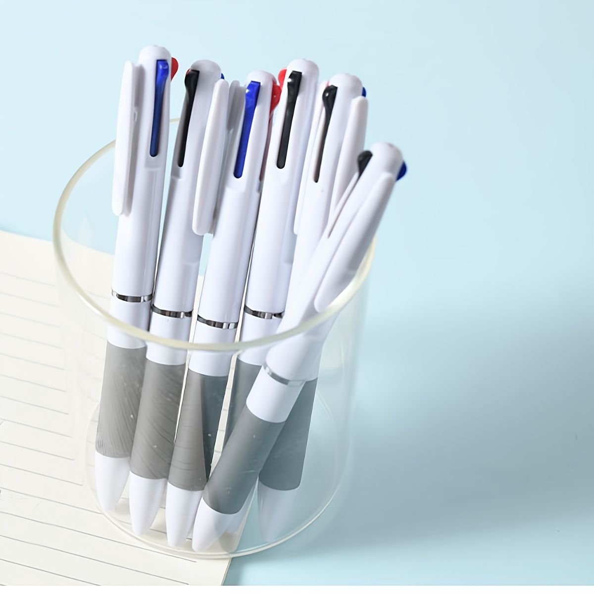 3pcs Three-color Ballpoint Pen 0.7mm Bullet Head Multi-color Pen Student Office Black Red Blue 3-color Integrated Push Type Ballpoint Pen