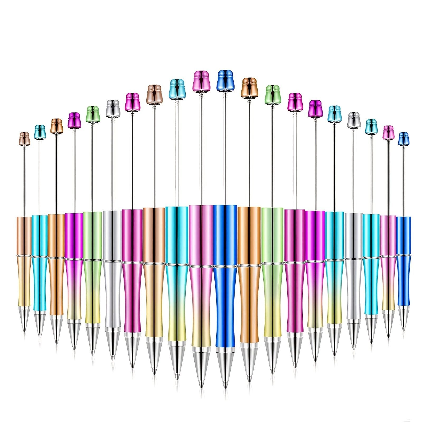 5pcs Electroplated Bead Pen Plastic Beadable Pen Bead Ballpoint Pen Assorted Bead Pen Shaft Black Ink Rollerball Pen For Kids Students Office School Supplies