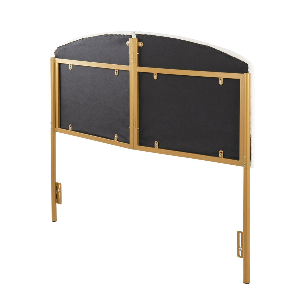 Lindsey Contemporary/Glam Queen Headboard in Gold Steel and Cream Velvet by