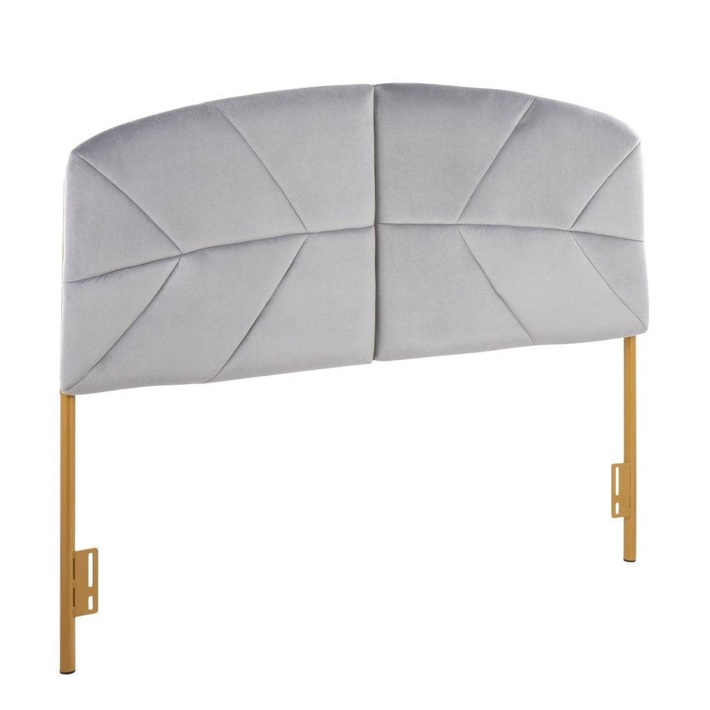 Lindsey Contemporary/Glam Queen Headboard in Gold Steel and Grey Velvet by