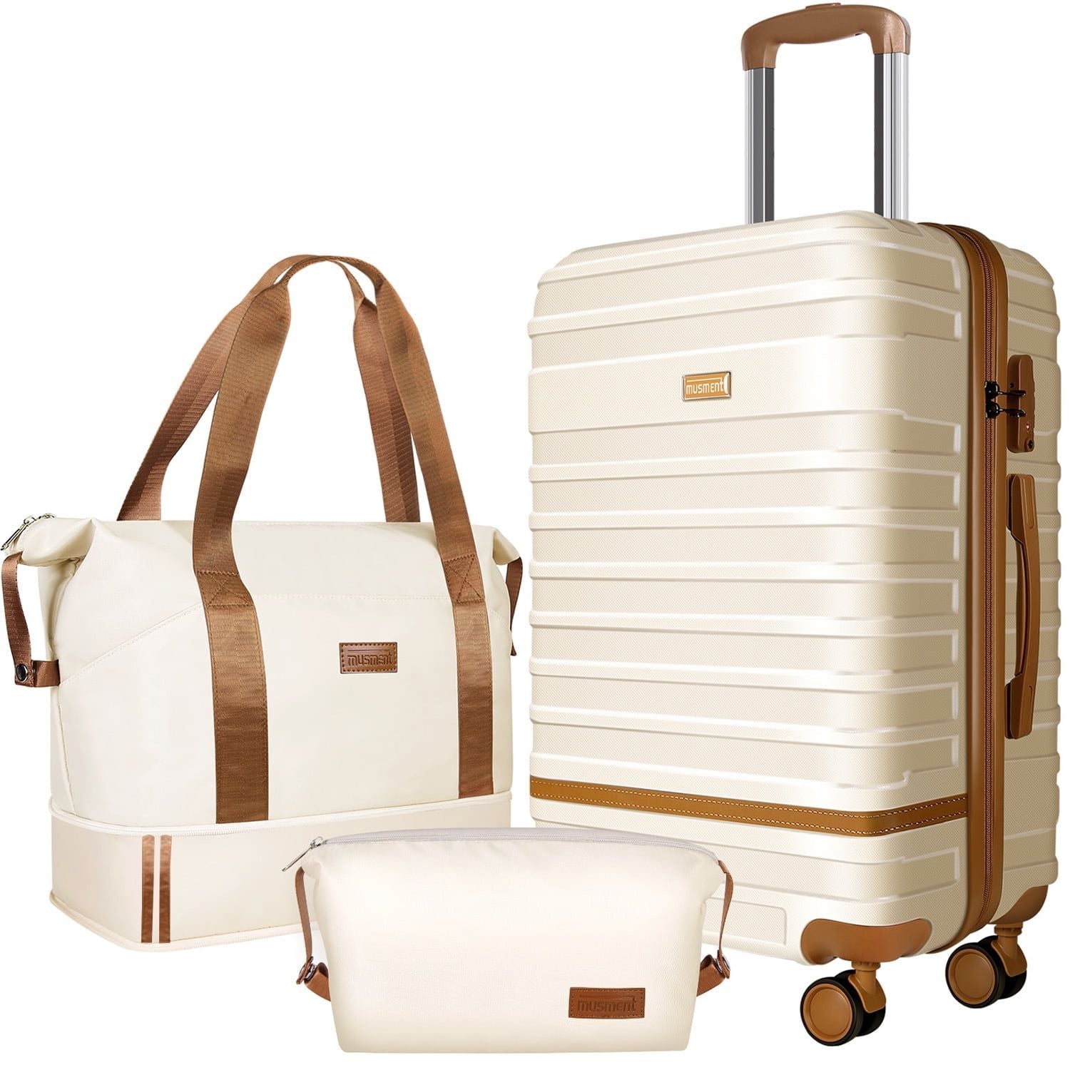 Expandable Suitcase Set Luggage Sets, 20 inch Carry On Luggage with TSA Lock and Double Spinner Wheels,(Ivory White,3 PCS set )