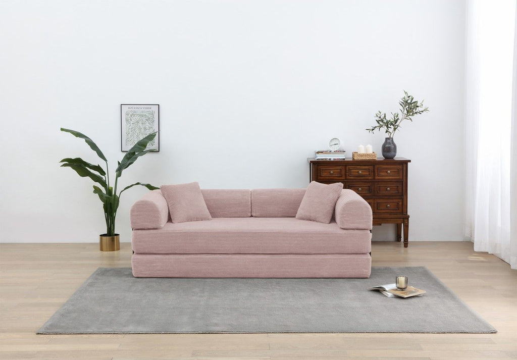 77.9'' Convertible Folding Sofa Bed – 4-in-1 Modular Floor Couch, Corduroy Small Cloud Couch, Compressed Foldable Sleeper Sofa, King Size Futon for Bedroom, Guest Room (Pink)