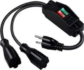 2 Way Extension Cord with On/Off Switch, 3 Prong Outdoor Extension Cord Splitter, Heavy Duty SJTW 14AWG 15A/125V and 18AWG 10A/125V Power Cord (1.6 Ft, Black)