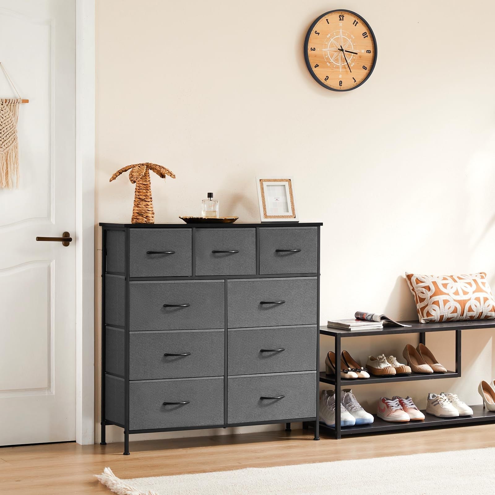 Dresser For Bedroom With 9 Fabric Storage Drawer Wardrobe Tall Chest Organizer Closet Adult Kids Clothes Cabinet Furniture