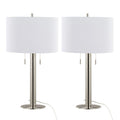 Master 29" Contemporary Metal Table Lamp in Polished Nickel and White Linen Shade from Grandview Gallery by - Set of 2